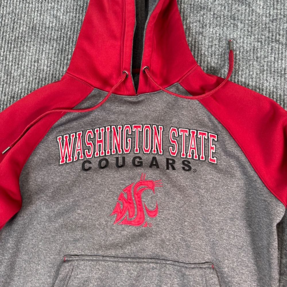 Washington State Cougars Hoodie Mens Large Gray Red Pullover‎ College NCAA Gear
